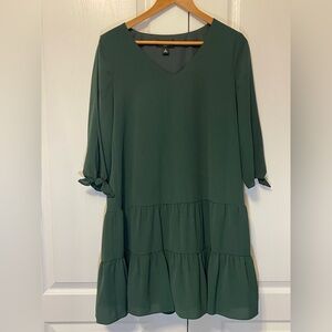 AGB Green Ruffled Tiered Sundress with V-Neck